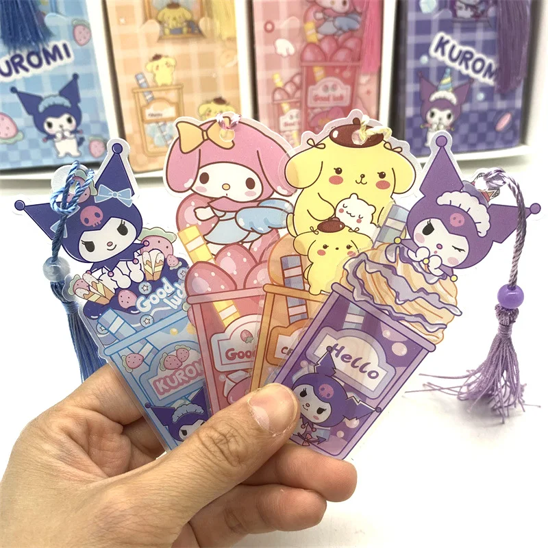 Bookmarks Stationery Supplies 4pcs MINISO Bookmarks for Books Kuromi Tassel Melody Cinnamoroll Cartoon Cute Children Girls Elementary School Supplies Gift
