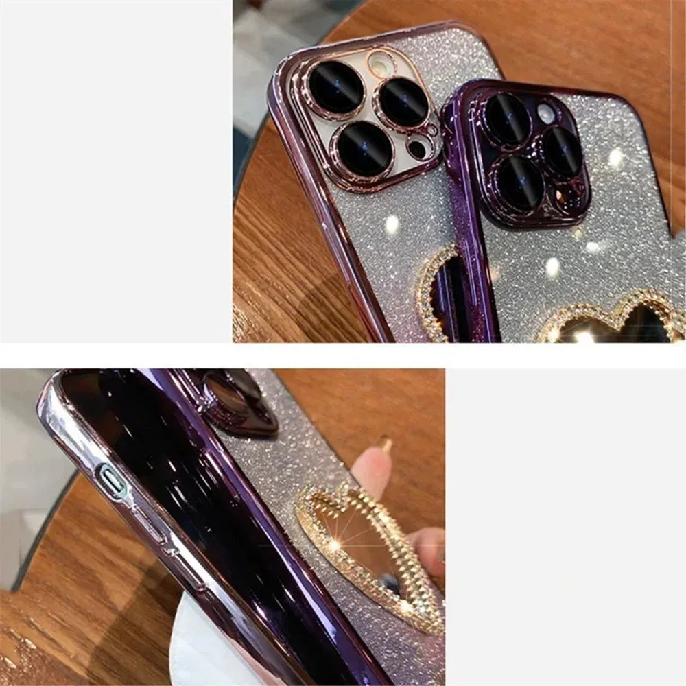 Plating Gradient Glitter Heart Mirror Cover Case