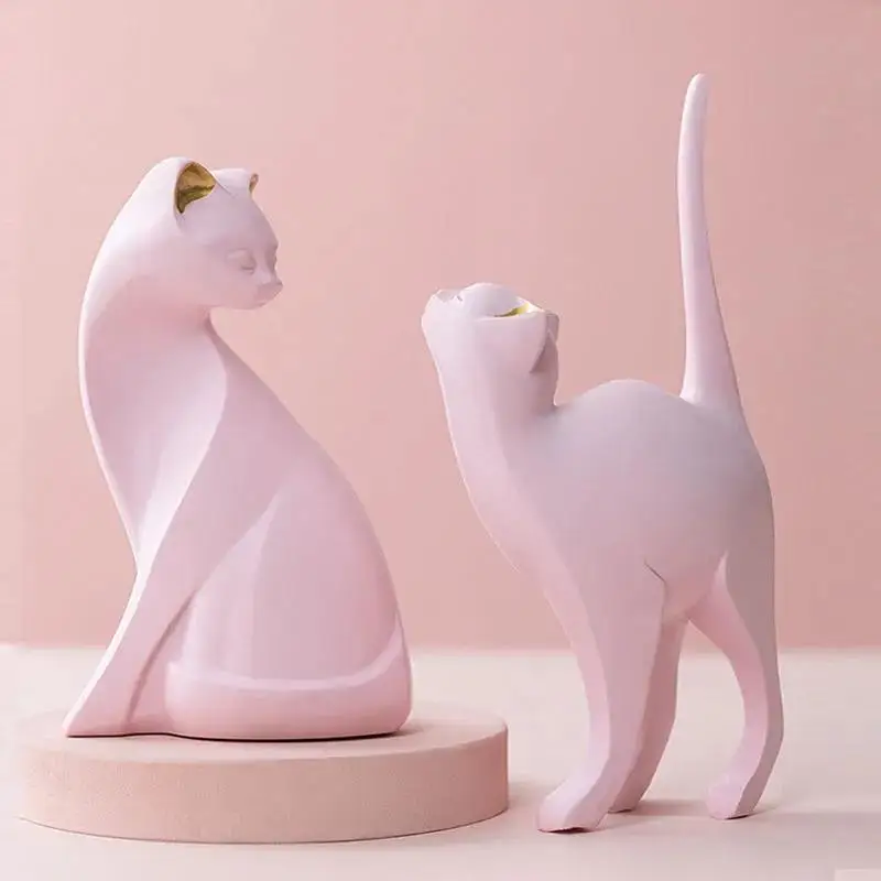ResinVoluptuousPinkCatFigurinesBedroomDecorationAbstractStatue
