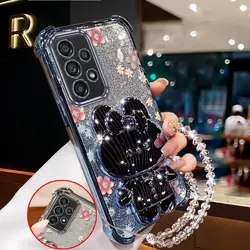 Elegant Floral Phone Accessory Set: Case, Lanyard & Stand - Galaxy A11 (Blue)