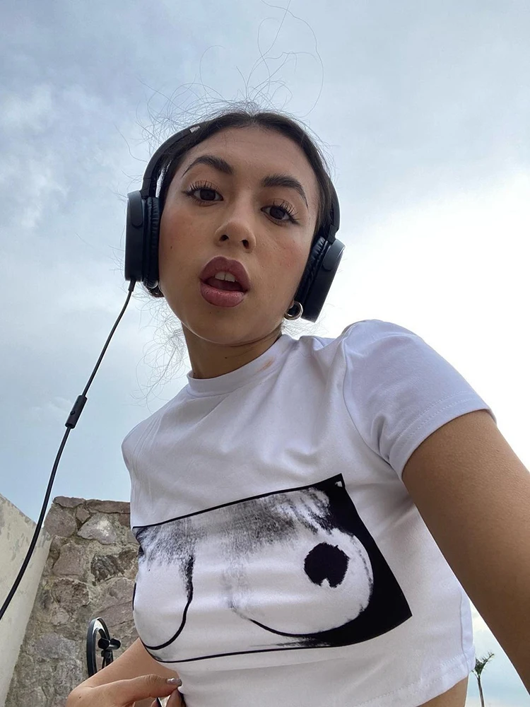 

Harajuku punk Graphic Print Aesthetics Y2k Summer Slim Tops Fairy grunge Short-sleeved Kawaii Crop Top Streetwear Female Gothic