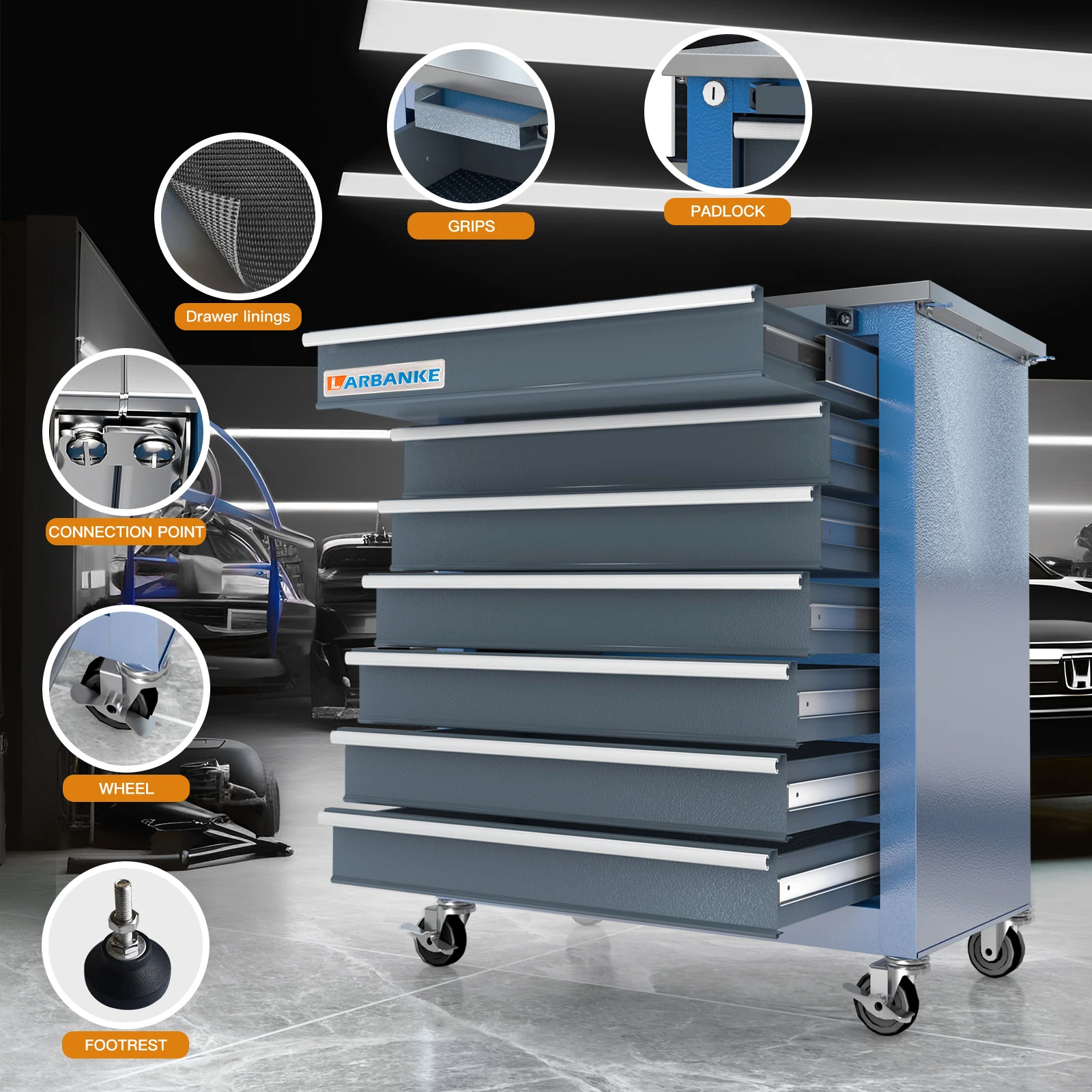 Combination Tool Cabinet,7 Drawer Tool Chest and 5 Drawer Tool ChestRolling Tool Chest with 360° Brake Wheels and Padded Feet 2