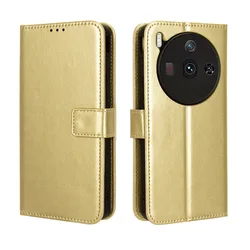 Deluxe Leather Flip Wallet Stand with Card Holder for ZTE nubia RedMagic 10 Air (Gold)