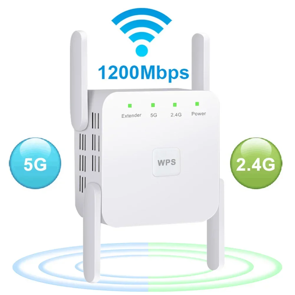2.4 5G Dual Band Wireless Extender Repeater 1200M WiFi Booster Amplifier UK EU Plug Antenna Signal Booster Access Point