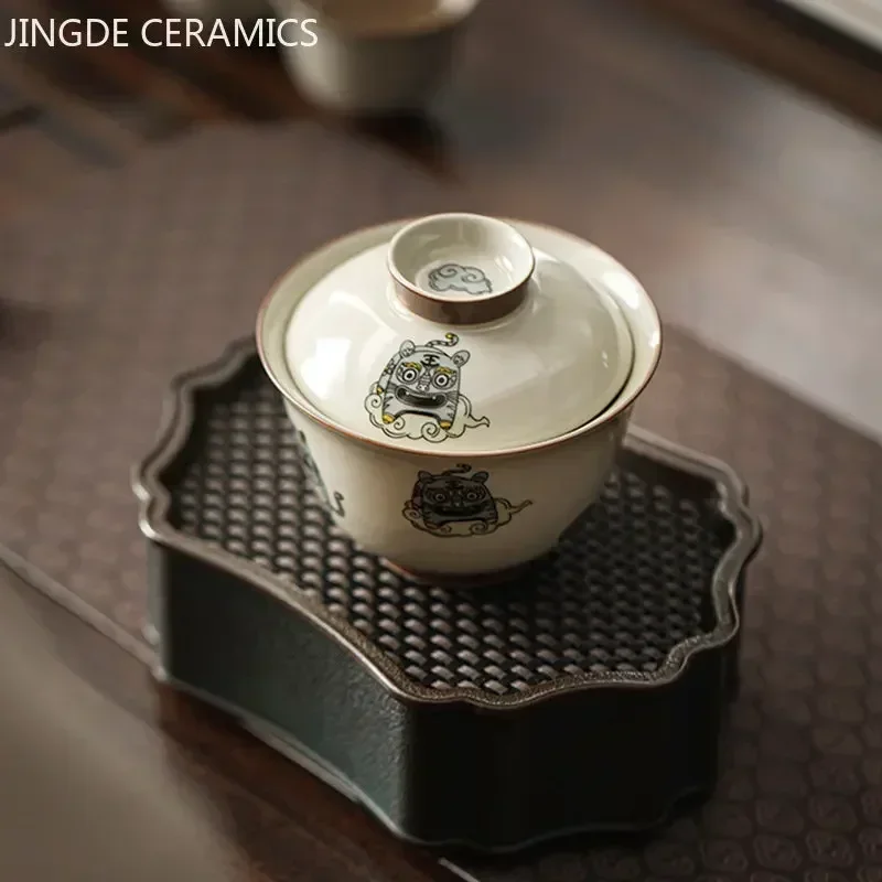 Tea Set 140ml Chinese Style Ceramics Gaiwan Teacup Handmade Tea Infuser
