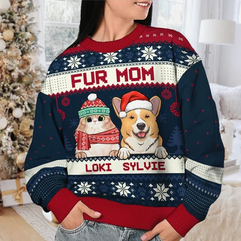

New Autumn Winter Ugly Christmas Pullover Funny 3D Cat Dog Printed Sweatshirt Fashion Unisex Long-sleeved Party Tops