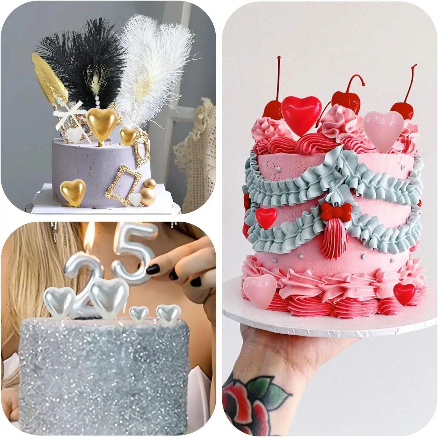 20 Stück rosa 3D-Herz-Kuchendekorationen – Schaumstoff-Kuchendekorationen für selbstgemachte Kreationen, Geburtstagskuchen und besondere Anlässe – elegantes Herz – Detail 5