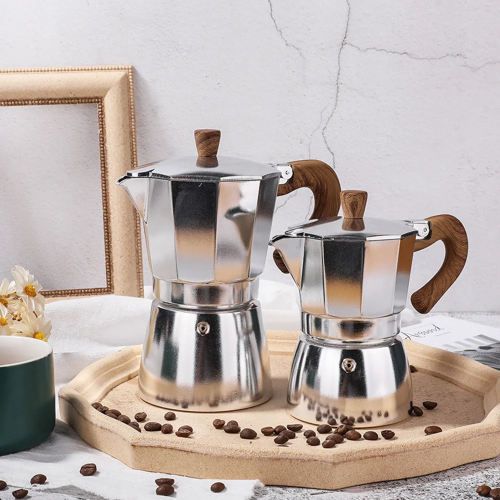 150/300ML Mocha Coffee Pot Stovetop Espresso Maker Aluminum Silver Coffee Percolator Home Moka Pot Camping Kitchen Utensils