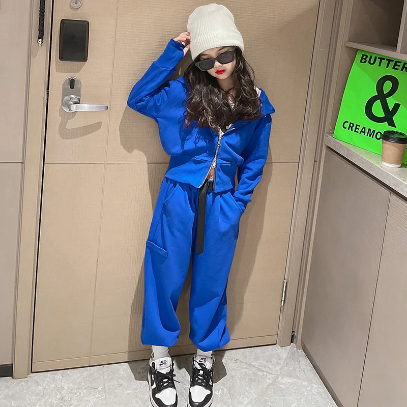

Teenage Girls Clothing Sportswear Set Solid Hooded Jacket Sweatshirt + pants 2 pcs Tracksuit Autumn Casual Children Clothes Suit