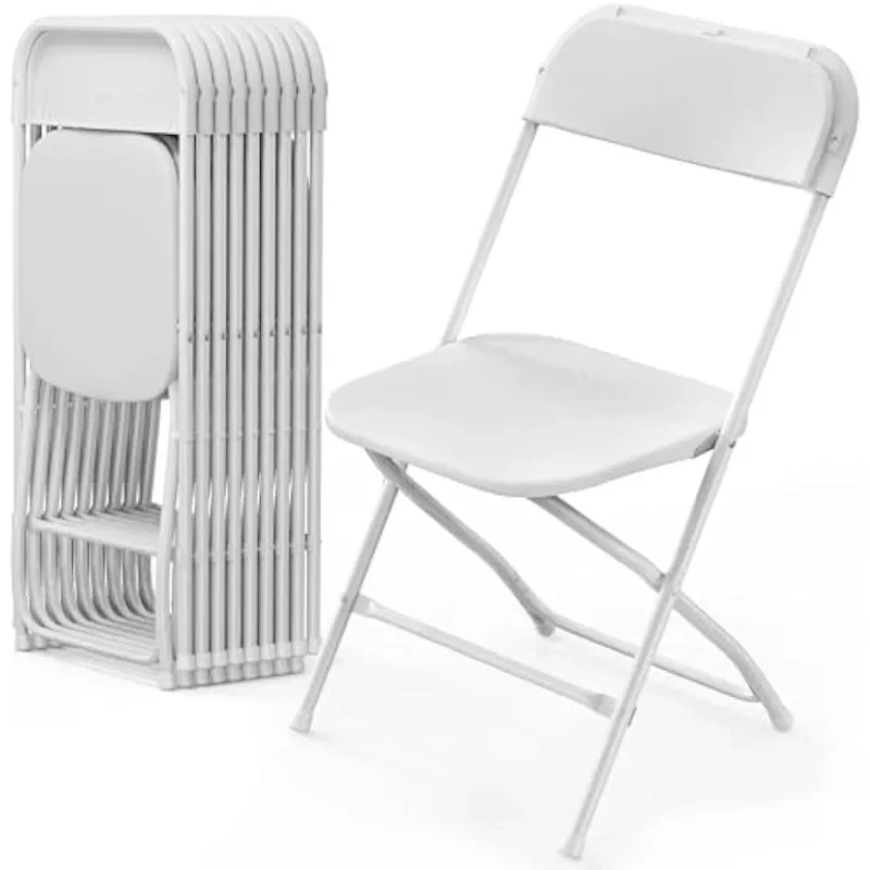 Description Picture 2 of itemZHENXIANG White Plastic Folding Chair, Indoor Outdoor Portable Stackable Commercial Seat with Steel Frame 350lb  Dinning Table