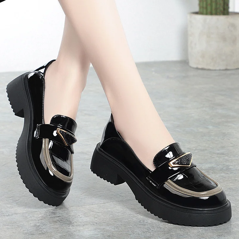 Chunky Loafers Lolita Mary Jane loafers Shoes Woman Spring Platform Loafers Vintage Soft Slip On Black Single Shoes - Image 3