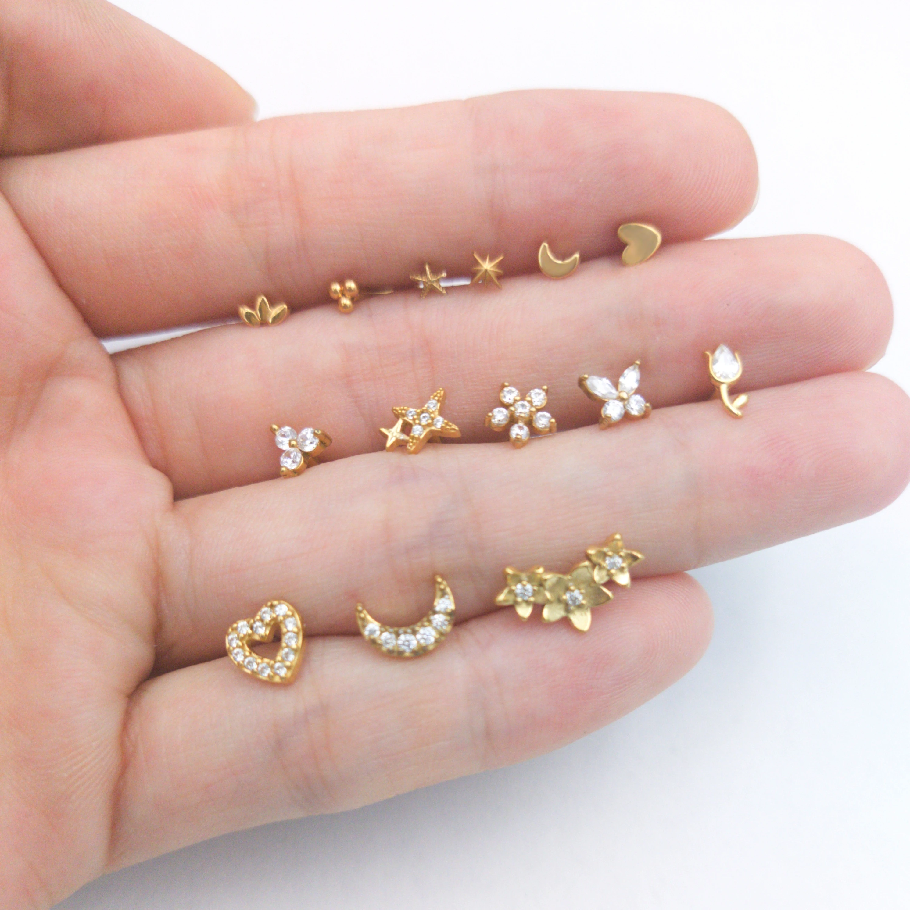 Piercing Jewelry G23 Titanium Threadless 16G/18G/20G Heart Shape Flower Push Pin Labret Lip Ring Stud