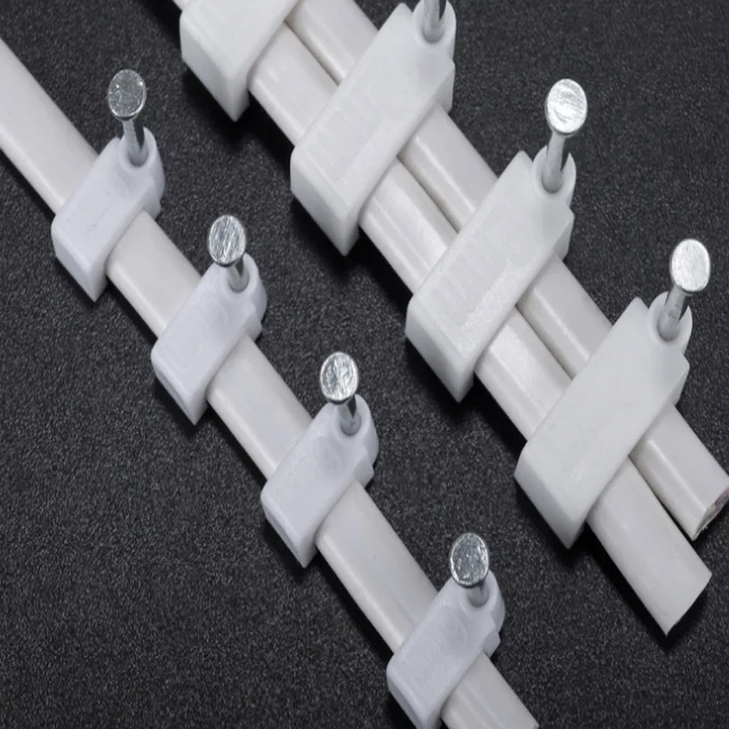 

Freeshipping 100PCS 4/5/6/7/8/9/10/12/14mm Flat Path Nail Calbe Clips Wire Clamp White Color
