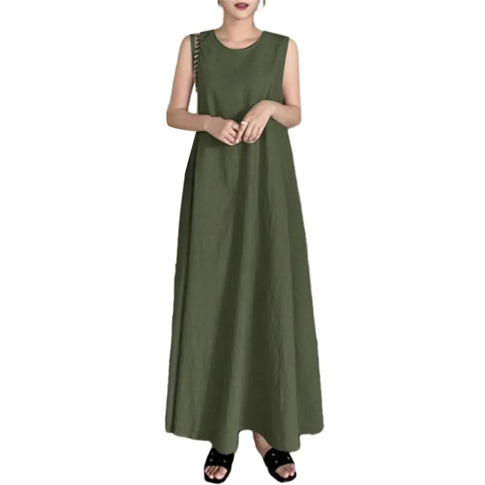 

Loose Cut Women Dress Ladies Maxi Dress Stylish Women's Sleeveless Maxi Dress V Neck Loose A-line Design with Large Hem Ankle