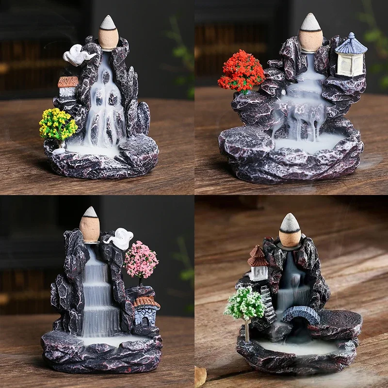 Backflow Incense Holder Waterfall Incense Burner Home Decor Aromatherapy Ornament with Backflow Cones