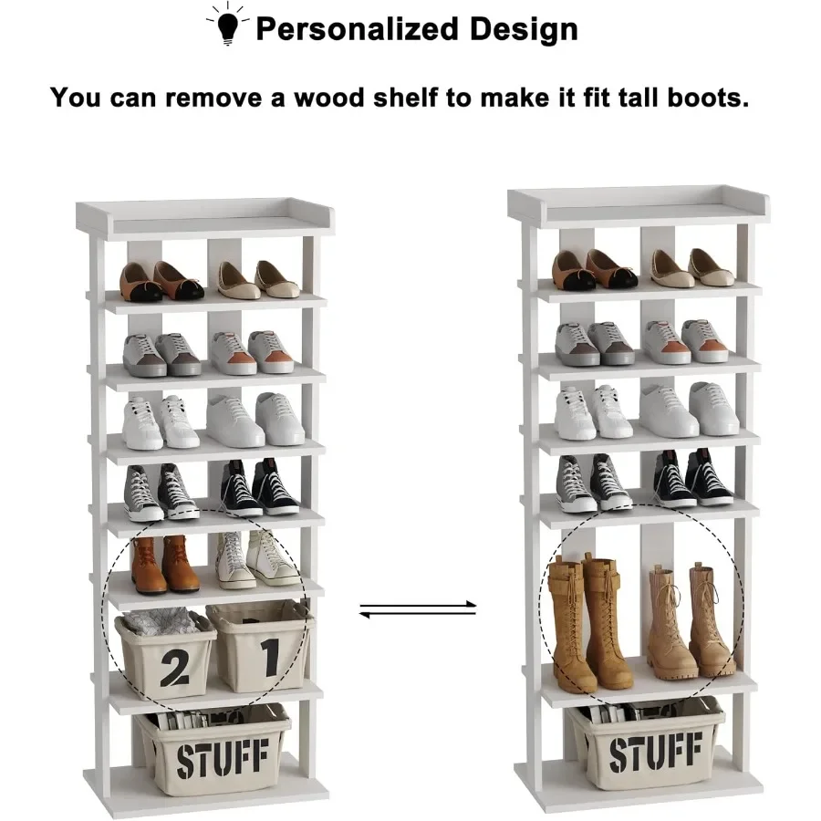 7Tier Wood Shoe Rack Double Rows 7Tier Shoe Shelf Shoe Storage Stand Entryway Shoe Tower Vertical Shoe Organizer Perfect for Na