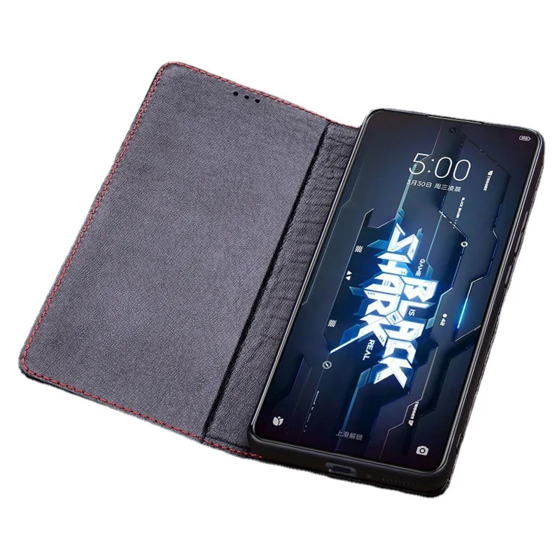 Luxury Genuine Leather Magnet Clasp Phone Cover Cases For Xiaomi Black Shark 5 Pro Kickstand Holster Case Protective Full Funda