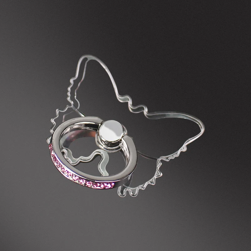 Elegant Transparent Butterfly Phone Ring Holder - Luxury Foldable Stand & Sticker Accessory