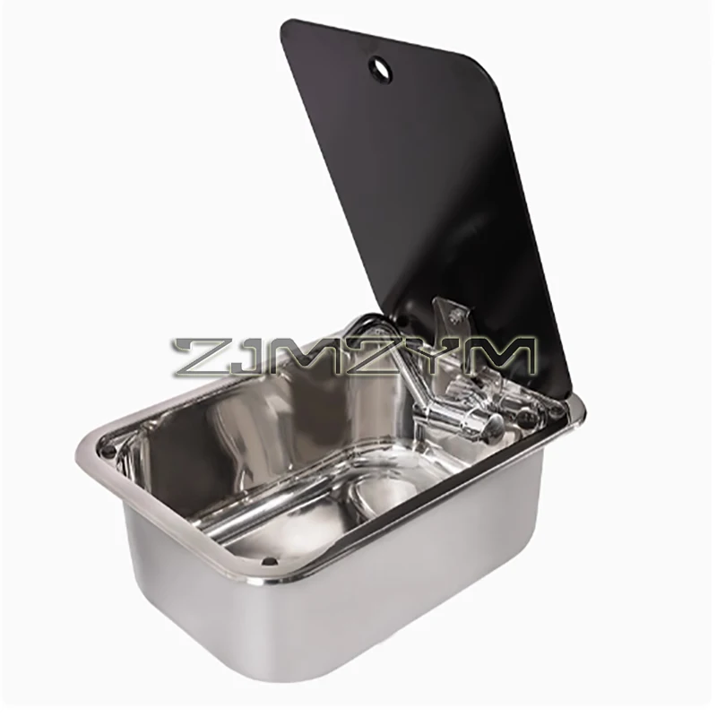 RV Sink RV Sink With Faucet for Caravan Round & Square Stainless Steel Hand Wash Basin Sink with Tempered Glass Lid Camper Accessories