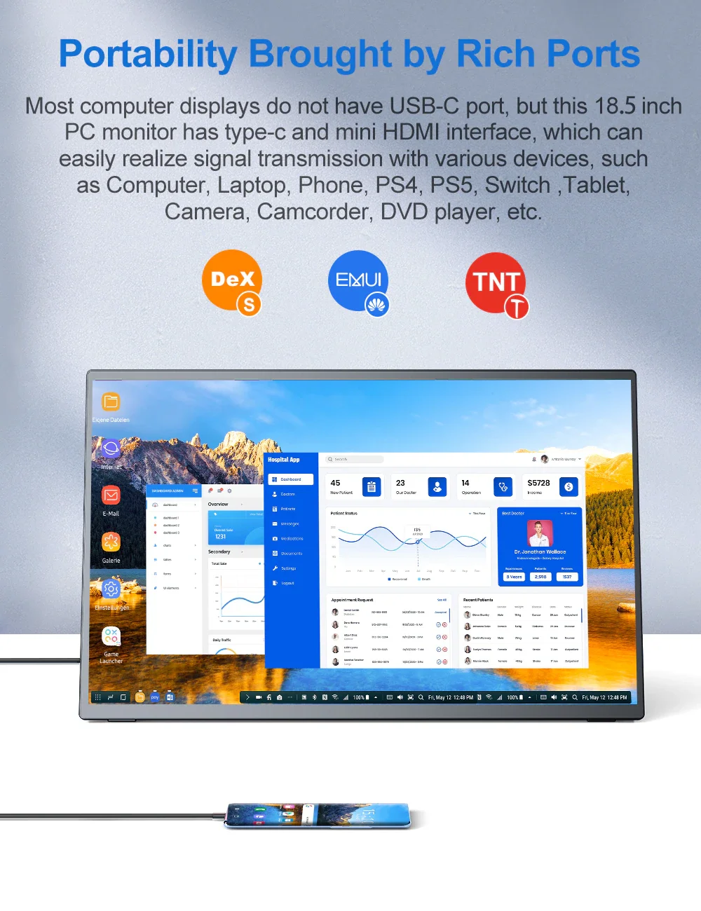 EVICIV 120hz 휴대용 모니터 18.5 인치 100 % sRGB 1080P VESA 및 스탠드 180 ° 조절 가능 초슬림 및 경량 프레임리스 FHD FreeSync IPS HDR 게임 디스플레이, 노