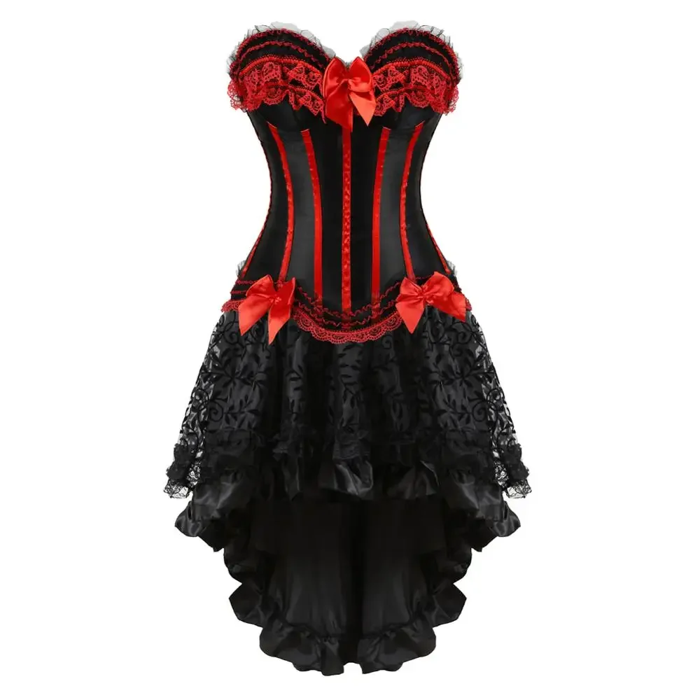 

Steampunk Gothic Corset and Bustier Dresses Striped Bustiers Plus Size Push Up Corsets with Tutu Skirt Carnival Party Clubwear