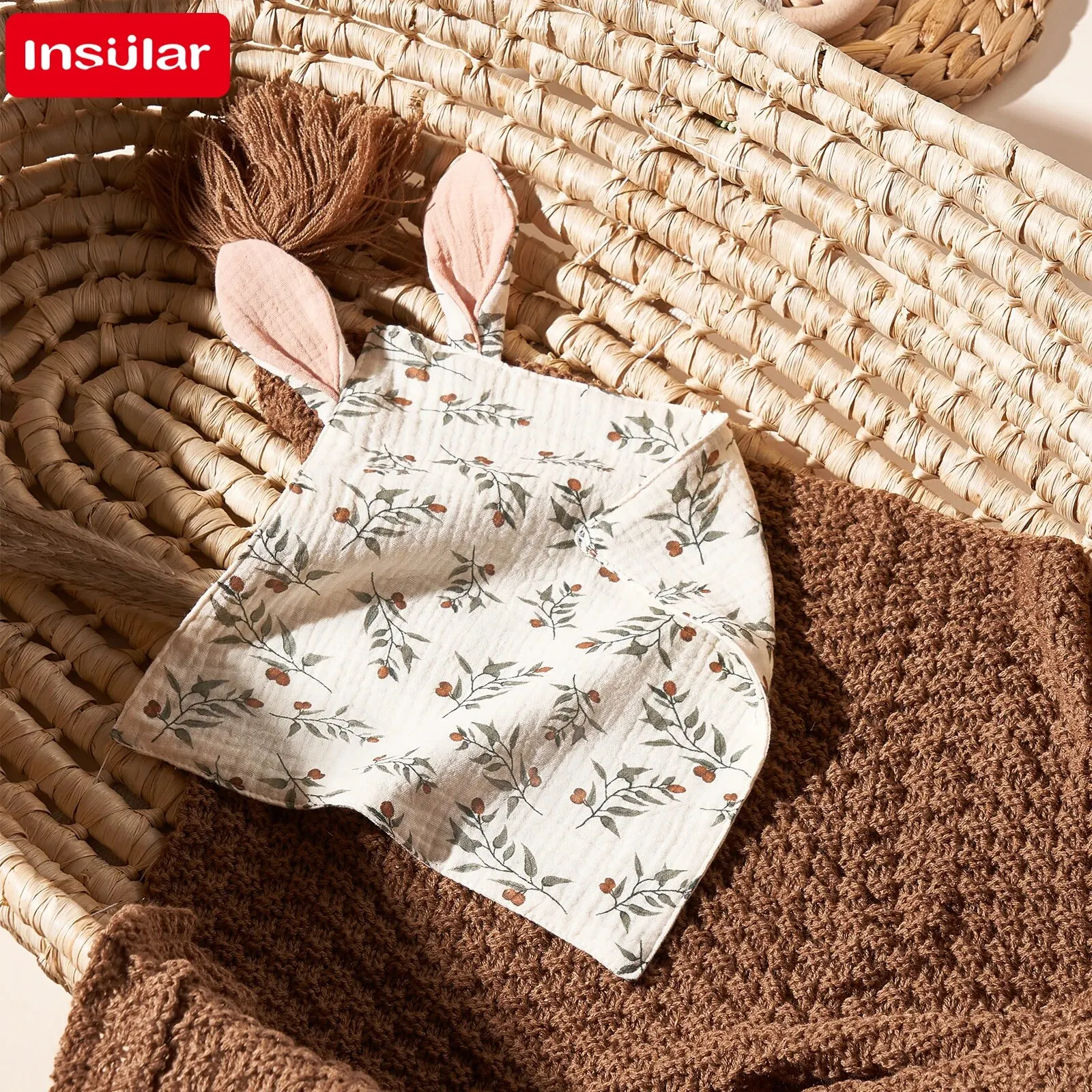 Cartoon Print Baby Muslin Soft Washcloth and Bib Set