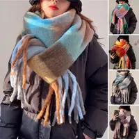 Women Rainbow Winter Plaid Cashmere Scarf Shawl Wrap Chequered Scarves Necks Warm Long Tassel Thicker bufanda invierno mujer 1