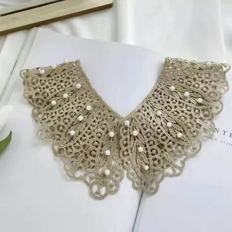 

Women Sweet Shirt Detachable Doll Fake Collar Hollow Out Floral Lace Ruffled Trim False Collar Woman Fake Collar Shawl