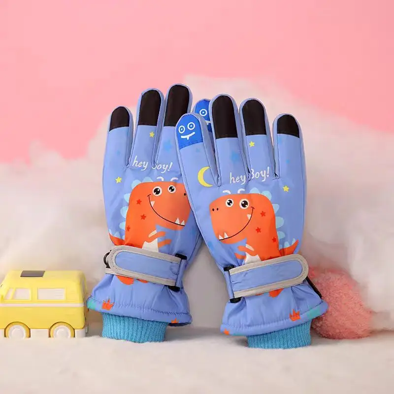 Children's Skiing Warm Gloves Cartoon Boys Girls Kids Cycling Skating Non-slip Thick Velvet Large Children Gloves 7-10 Years Old 4