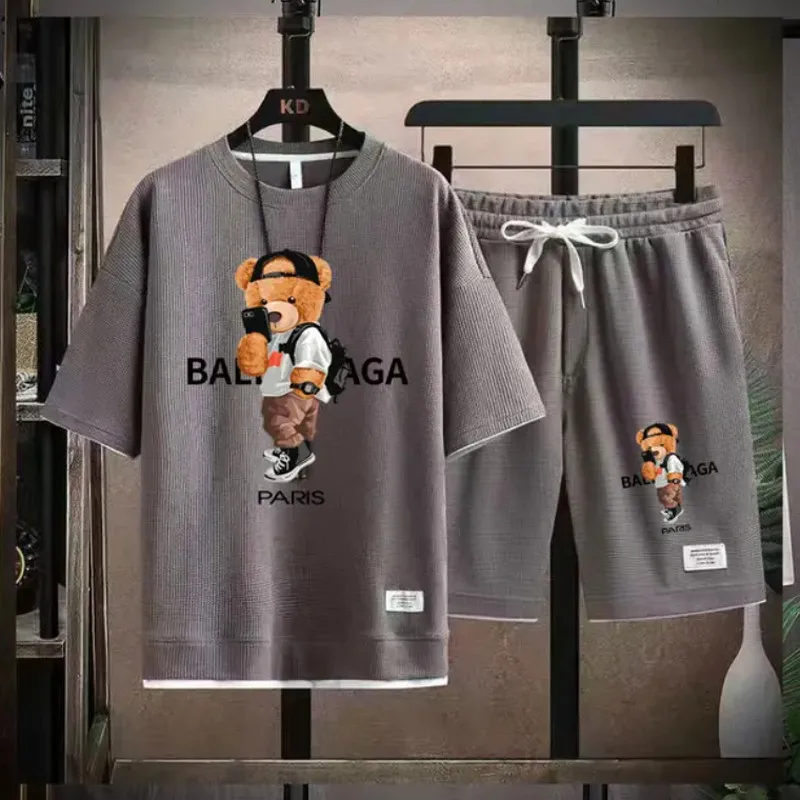 Spring summer men's sets top Short sleeve oversized T-shirt+casual shorts sports fashion outdoor beach men's clothing jogging