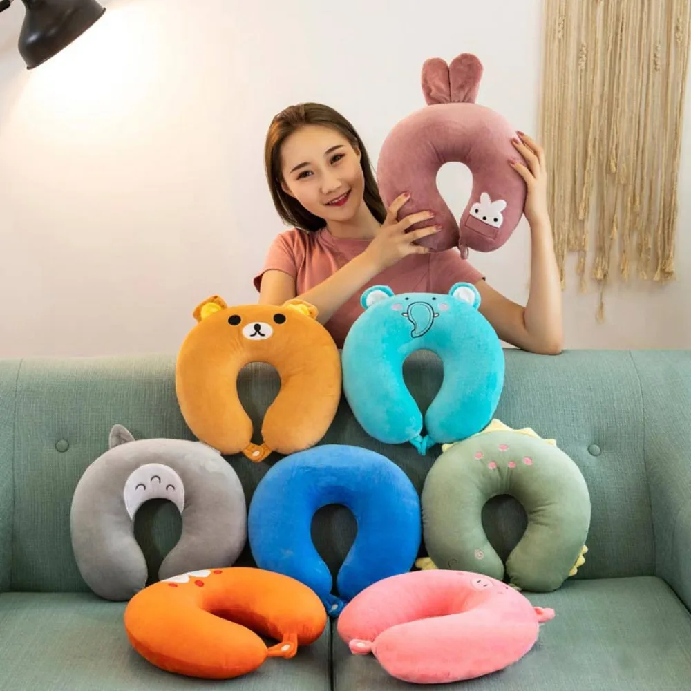 Adult Children Travel Pillow Soft Short  Cartoon U-shaped Pillow Portable Outdoor Nap Flight Neck Pillow Nursing Cushion