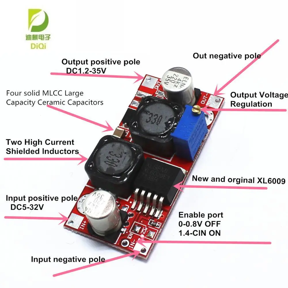 

50pcs Boost Buck DC-DC Adjustable Step Up Down Converter XL6009 Power Supply Module 20W 5-32V to 1.2-35V