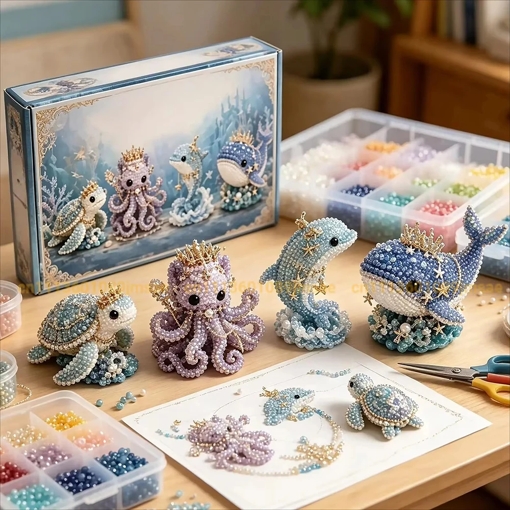 귀여운 3D 비즈 장식 북극 동물 키트 ? 초보자와 애호가를 위한 DIY 올빼미, 여우, 곰, 고래 자수 공예 세트