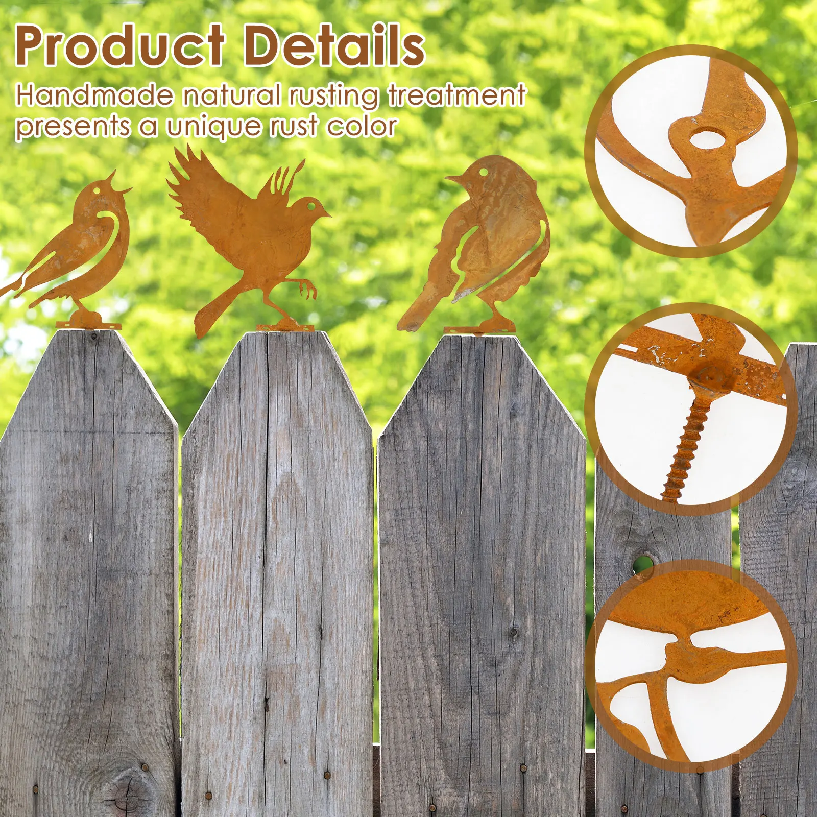 Garden Decoration 5Pcs Rusty Metal Bird Garden Fence Decor Statues Bird Iron Art Crafts Courtyard Garden Lawn Stake Silhouette Decorations Animal Stakes Animal Ornaments