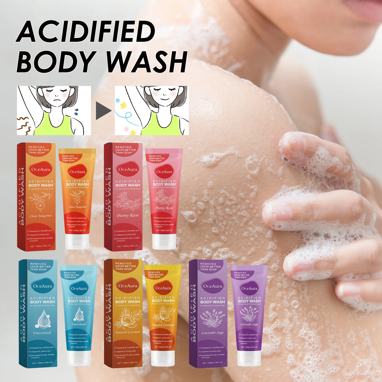 OceanAura Shower Gel Series Cleanses the Body and Skin, Leaving a Lasting Fragrance and Moisturizing, Smooth supple Skin