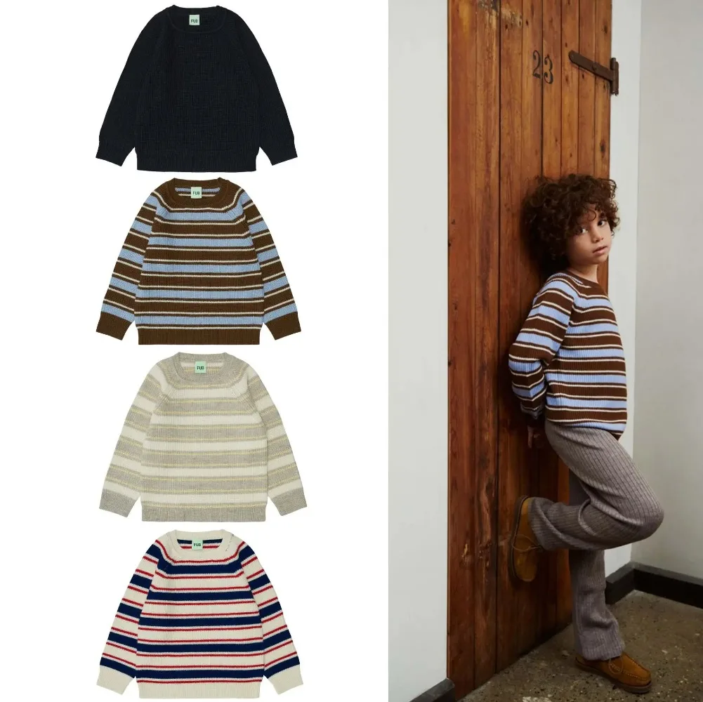 

AW2023 Denmark FUB Autumn/Winter Boys' and Girls' Crew-neck Mixed-color Pullover Knit Sweater