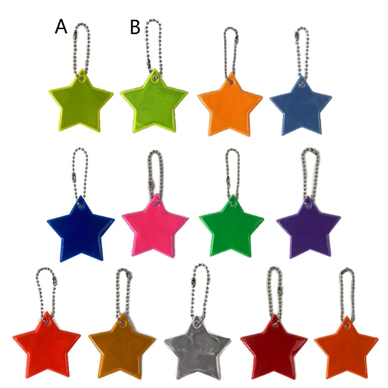 8-Piece Child Safety Reflective Star Keychain Set for Backpacks and Jackets