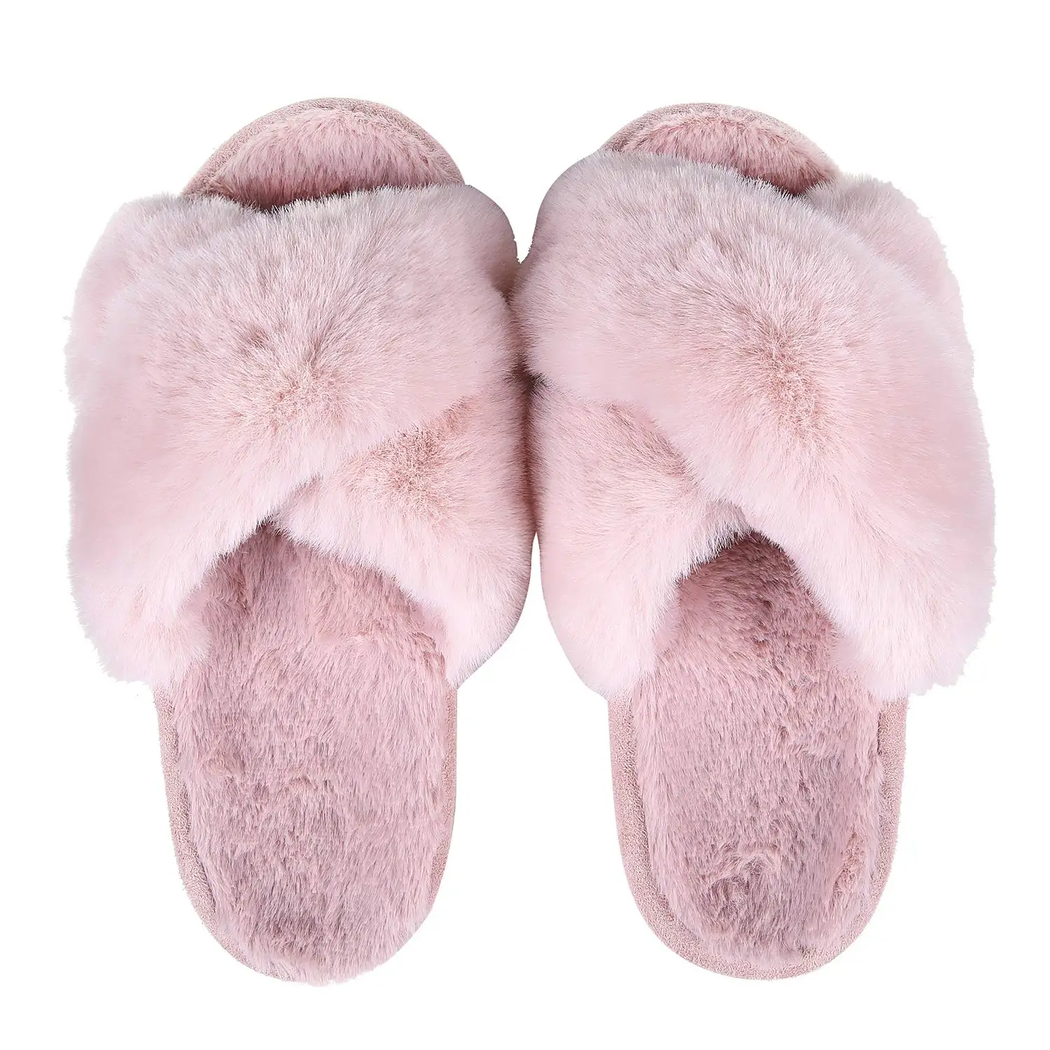 Shevalues Winter-Fuzzy-Hausschuhe für Damen, flauschige, rutschfeste Rutschen, warme Fell-Baumwoll-Rutschen, dicke Sohle, Kreuzband-Damen-Hausschuhe – Detail 26