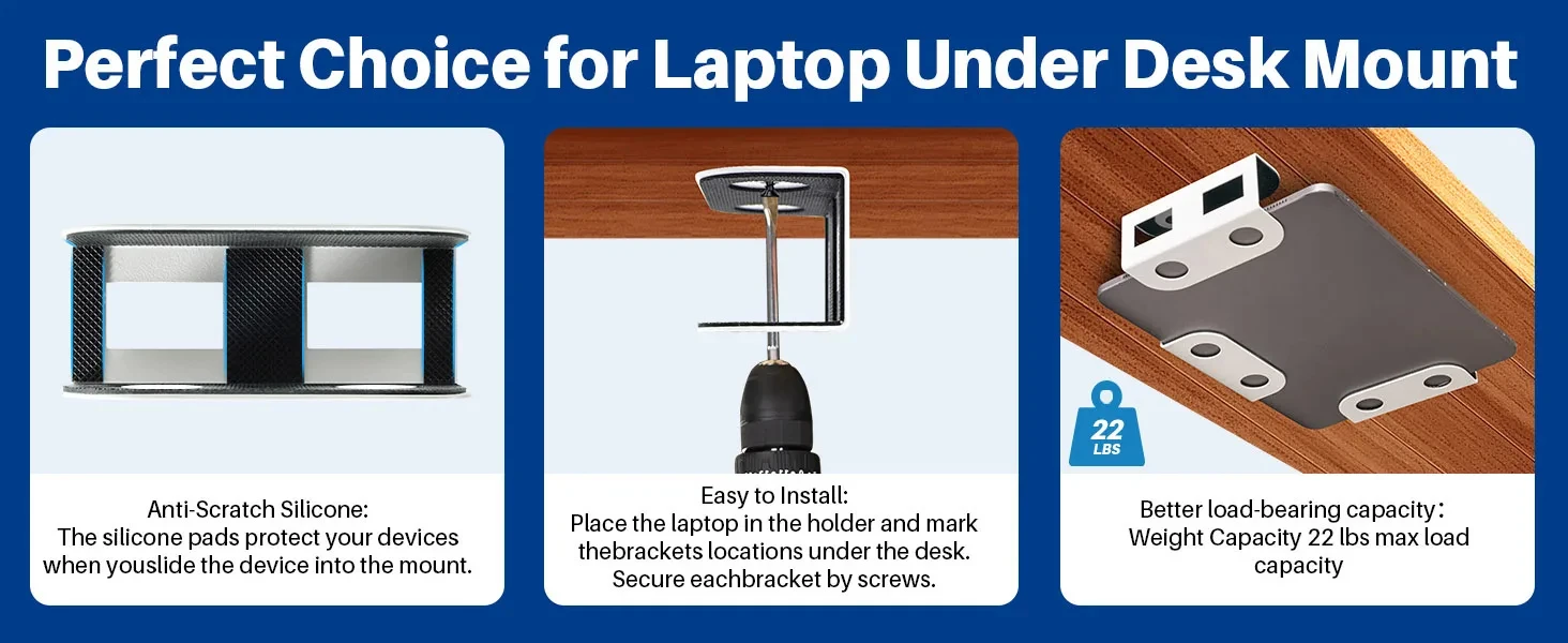 Under Desk Laptop Mount Metal Under Desk Shelf Holder for Laptop for Mac Mini Ma