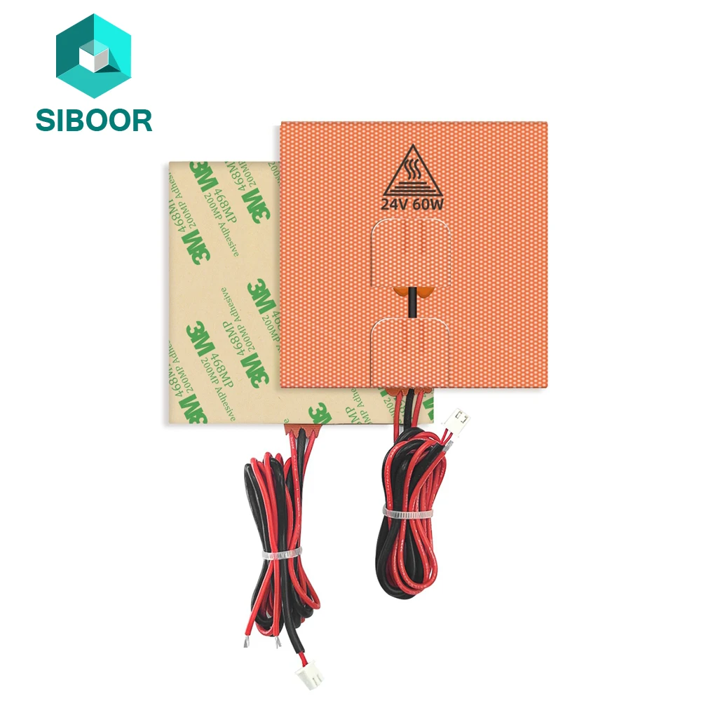 Aquecedor de Silicone para Impressora 3d Esteira de Aquecimento Cama Aquecida com Ntc Termistor 100k para Cabo Voron 0.1 e 60cm 24v 60w 100×100 mm
