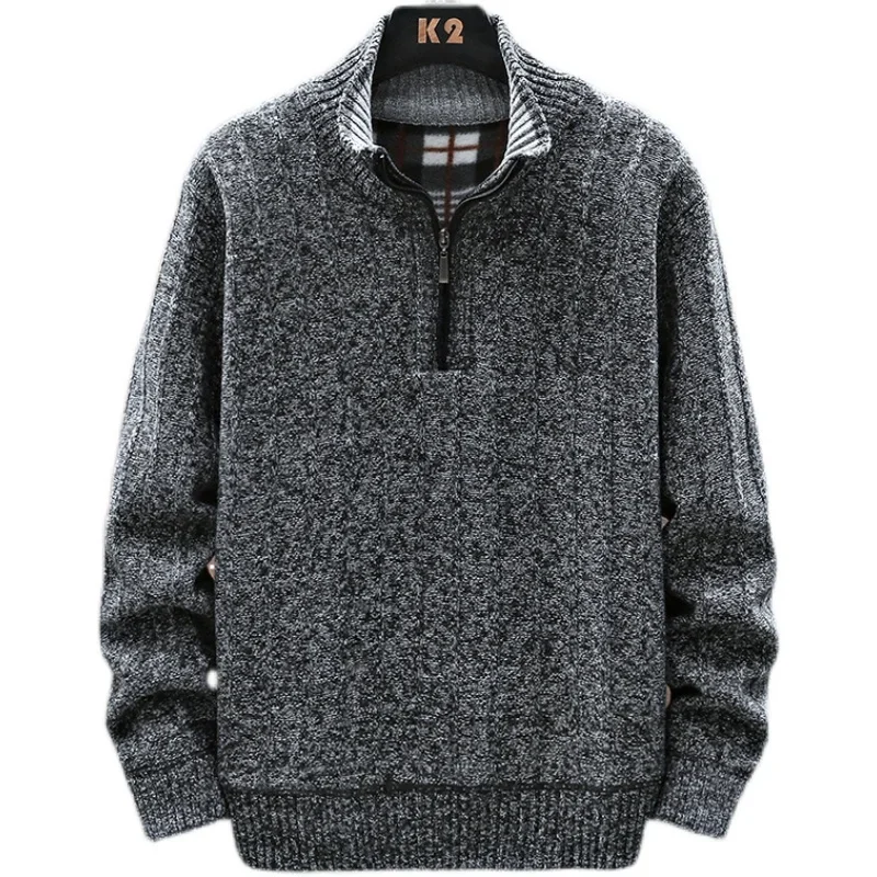 2023 New Autumn Winter Men\'s Fleece Thicker Sweater Half Zipper Turtleneck Warm Pullover Quality Male Slim Knitted Wool Sweaters