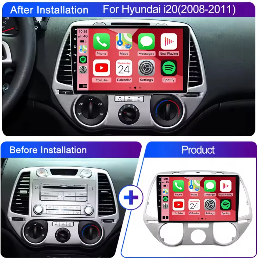 Android 14 Carplay Car Radio Stereo Multimedia Video Player DSP GPS 4G WIFI Touchscreen for Hyundai i20 2008 2009 2010 2011 2012 for Car Multimedia Player Car Radio Wireless Carplay Adapter Wireless Carplay Smart Carplay Box