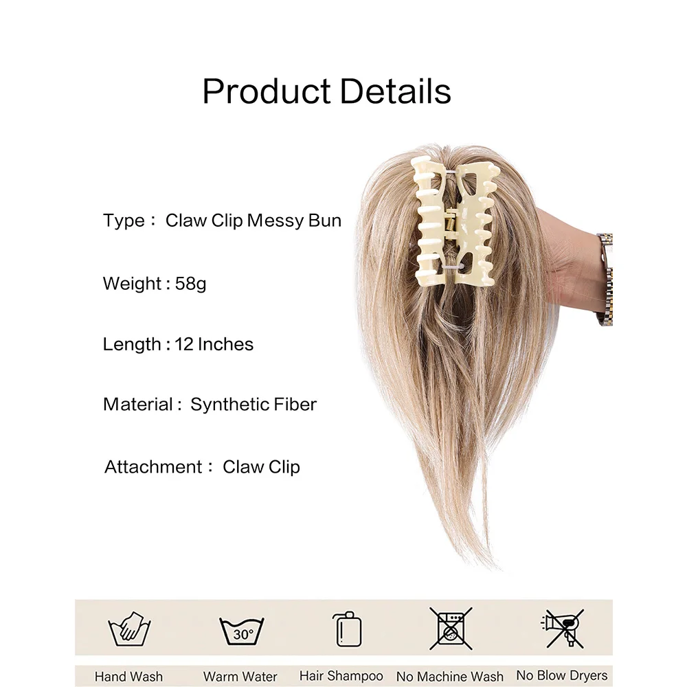 Synthetic Messy Bun Hair Piece Claw Clip in Hair Buns Piece for Women Straight Short High Ponytail Extension Tousled Updo messy bun hairpieces