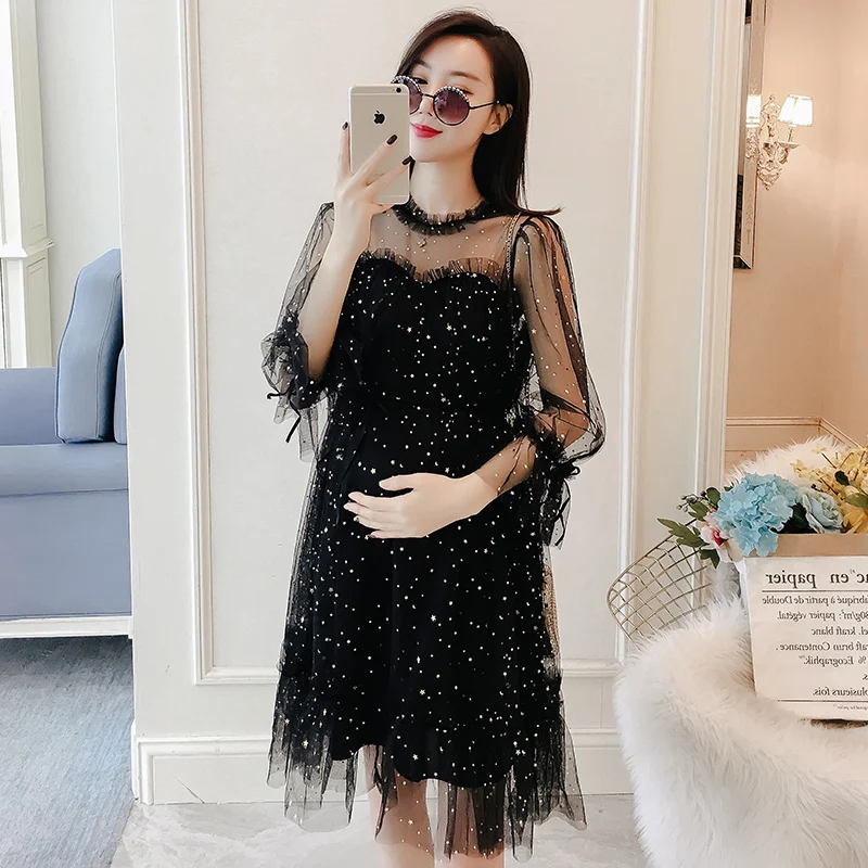

Hot Sale Black Women Maternity Dress Pleated Shoulder Short Sleeve Dress Photo Photography Dress Nursing Dress