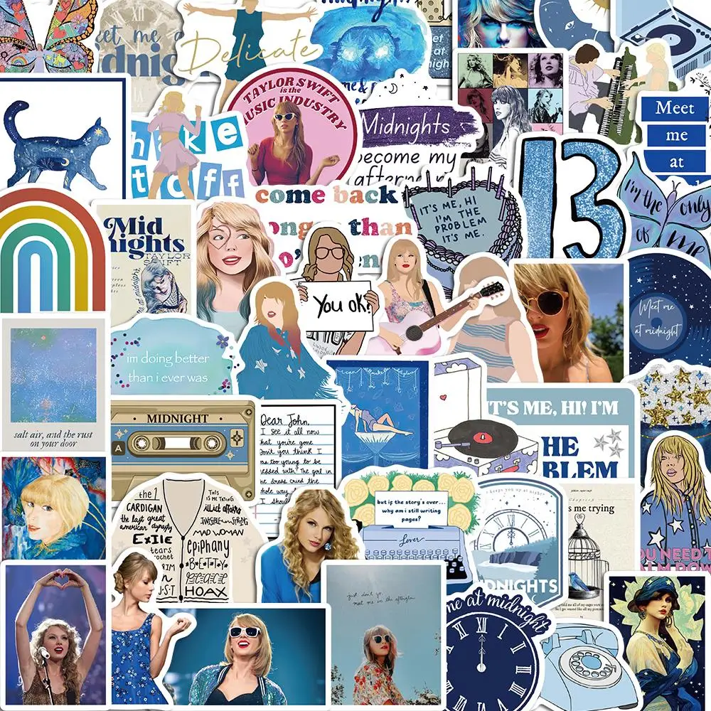 10/50PCS Taylor Music Album Singer Fashion Stickers Pack DIY Skateboard Motorcycle Suitcase Stationery Decals Decor Laptop Toys 10 50pcs ariana singer album music stickers pack diy skateboard motorcycle suitcase stationery decals decor phone laptop toys