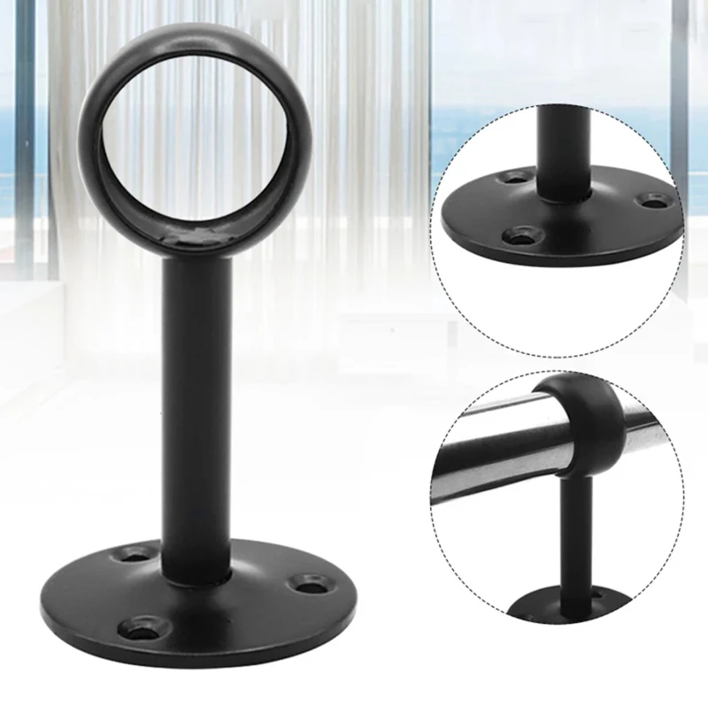 Curtain Ceiling-Mount Bracket Stainless Steel Flange Rod Holder Closet Pole End Supports Socket for 16/22mm Tube