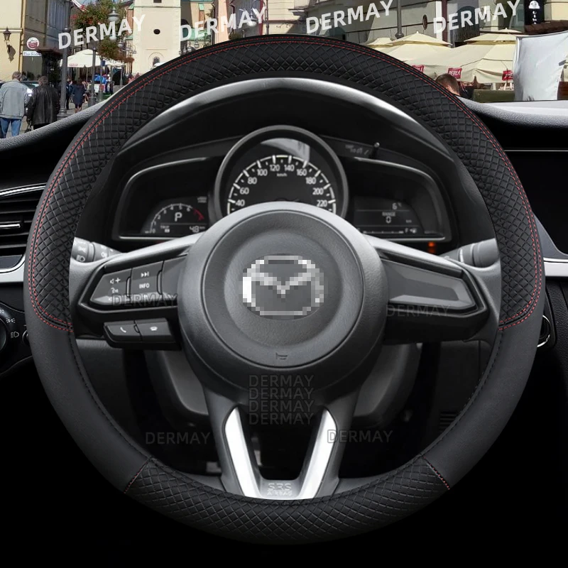 

for Mazda CX3 CX4 CX5 CX7 CX9 CX30 CX50 CX60 CX70 CX90 DERMAY Car Steering Wheel Cover PU Leather Non-slip Auto Accessories