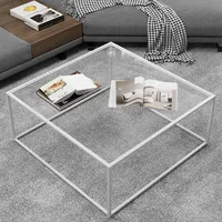 Glass Coffee Table Square Coffee Table for Small Space,Tempered Glass-top with Sturdy Metal Frame,Easy Assembly 1