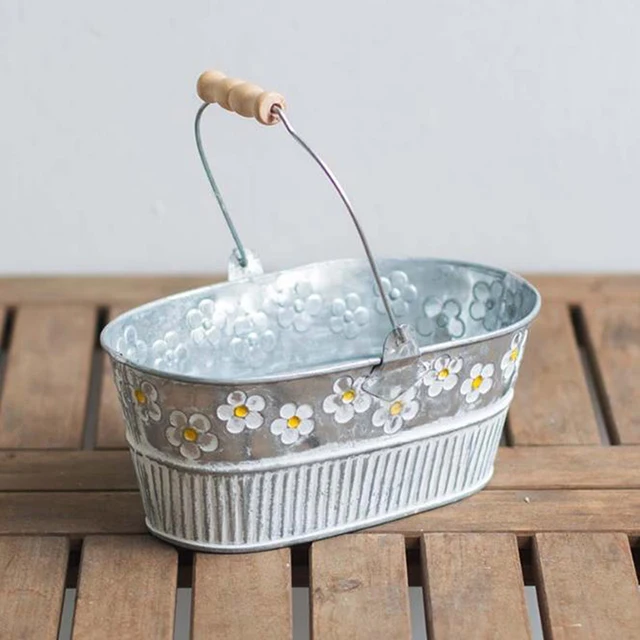 1PC Vintage Iron Flower Pot Desktop Flower Vase Plant Flowerpot Balcony Plant Bucket 5