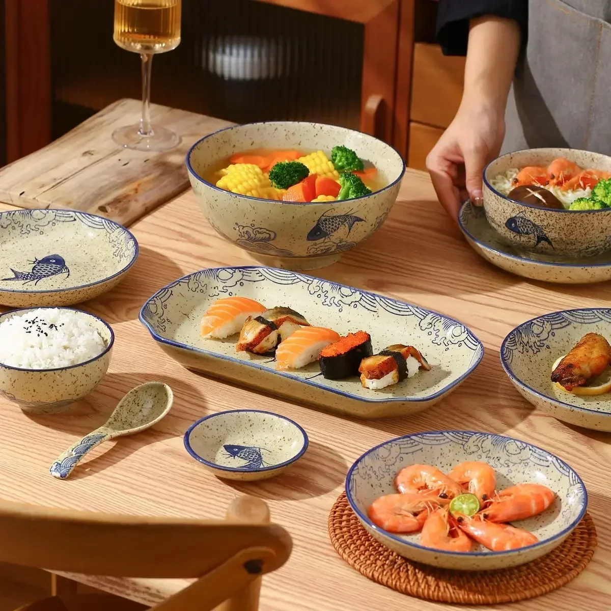 Chinese Fish Plate Round Plate Ceramic Deep Soup Bowl Household Tableware Set ceramic dessert plates bone china tableware sets